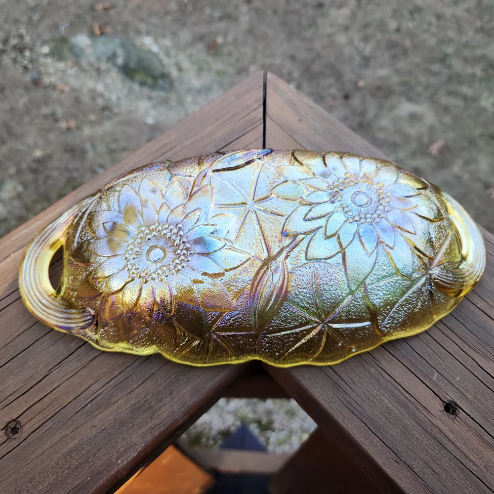Indiana Glass Carnival Glass Lily Pons Relish Dish With Handles